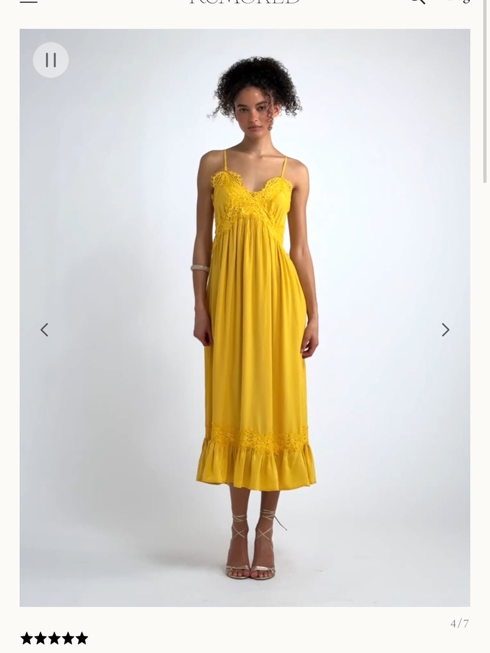Rumored Yellow Lace-Trim Midi Dress